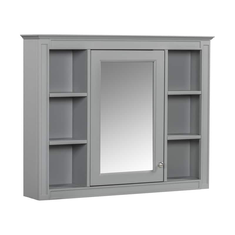 35'' x 27.5'' Modern Bathroom Wall Medicine Cabinet, Wall Mounted Bathroom Storage Cabinet with Mirror and 6 Open Shelves - N/A