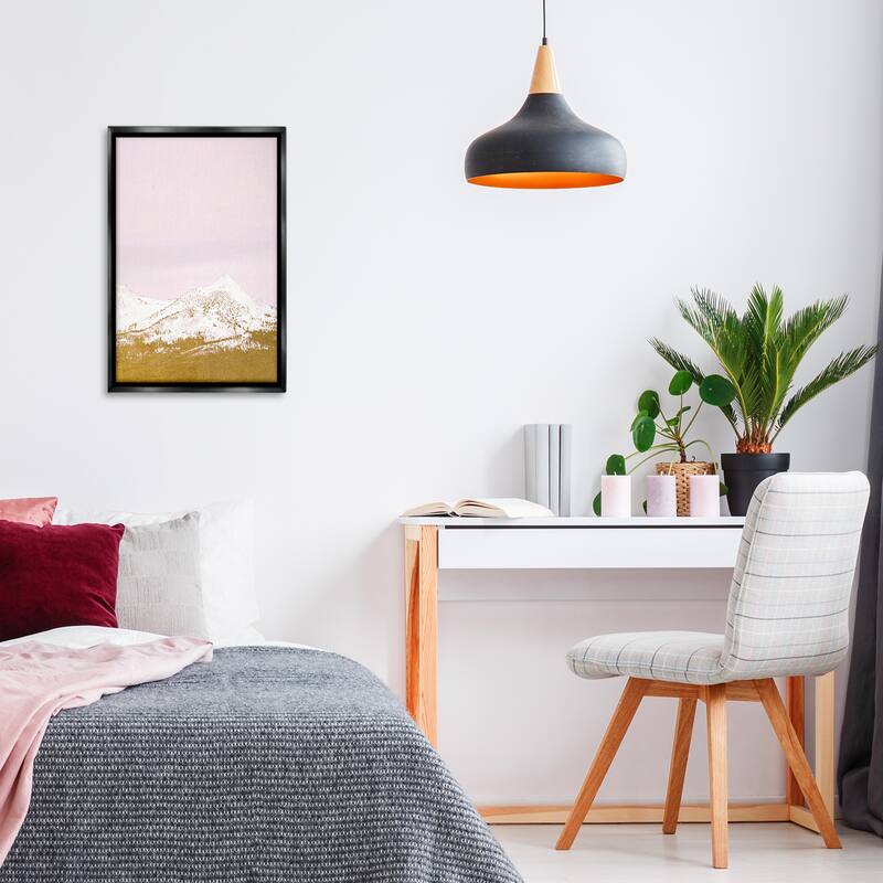Stupell Snowy Mountain on Pink Framed Floater Canvas Wall Art Design By Gemma Bardot