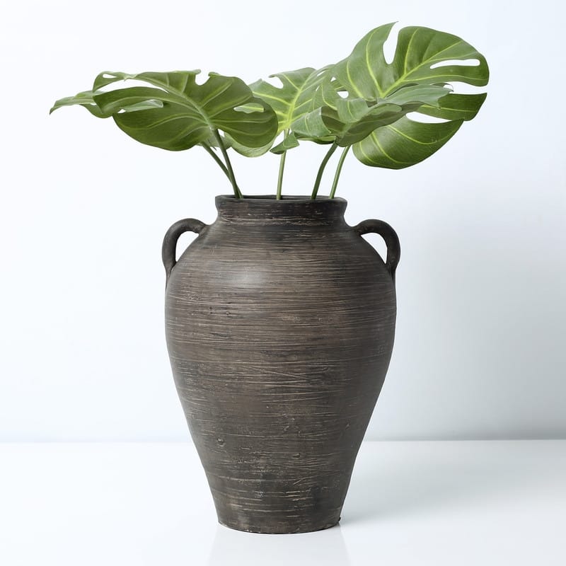 Approx. 12"H Charcoal Gray Vase with Two Handles (4.3" opening)