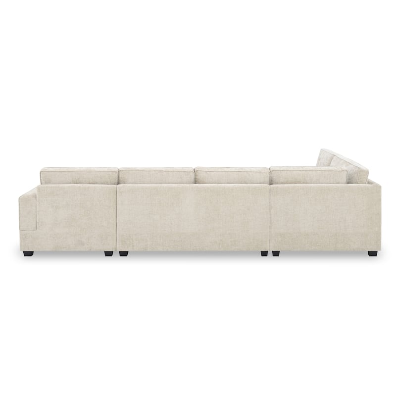 U Shaped Sectional Sofa, Chenille Corner Couch Set with Cup Holders