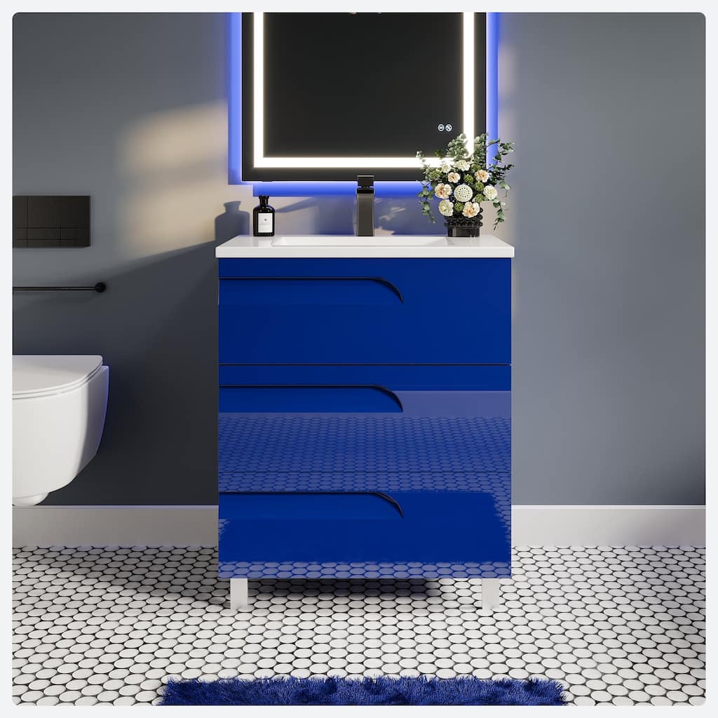 Eviva Joy 32"W Blue Freestanding Bath Vanity with Porcelain Top