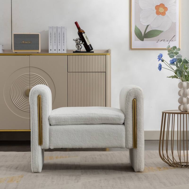 21.3" Seat Widths Soft Teddy Fabric Ottoman Footrest Stool