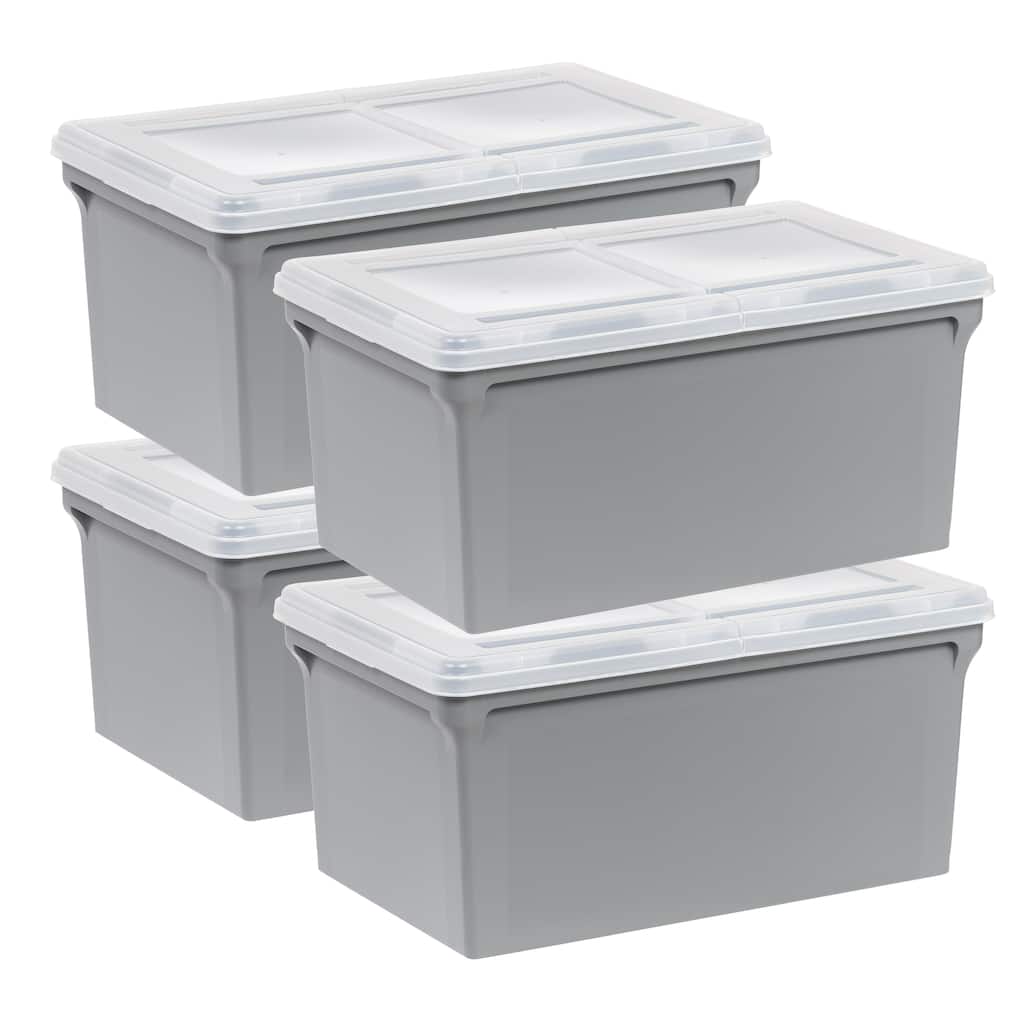 IRIS USA® File Boxes 44 Qt Buckle Lid - Gray - Set of 4