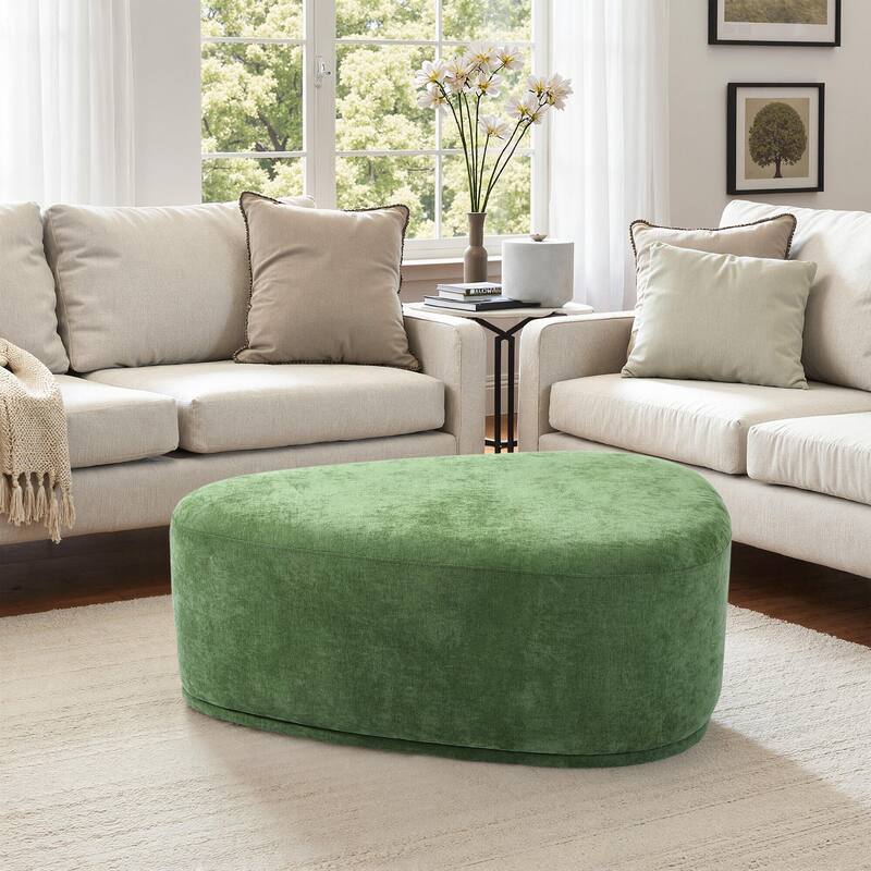 43" Rounded Triangle Upholstered Ottoman, Oversize Fabric Ottoman Footstool