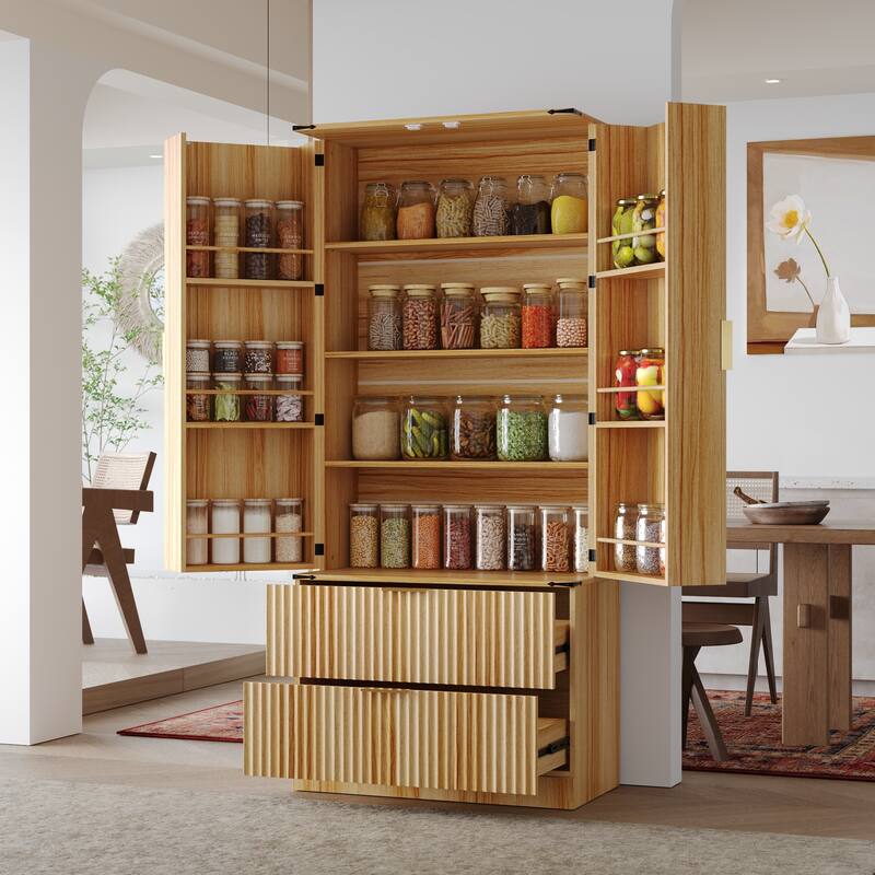Pantry Cabinet with Double Doors Tall Storage Cupboard with Adjustable Shelves