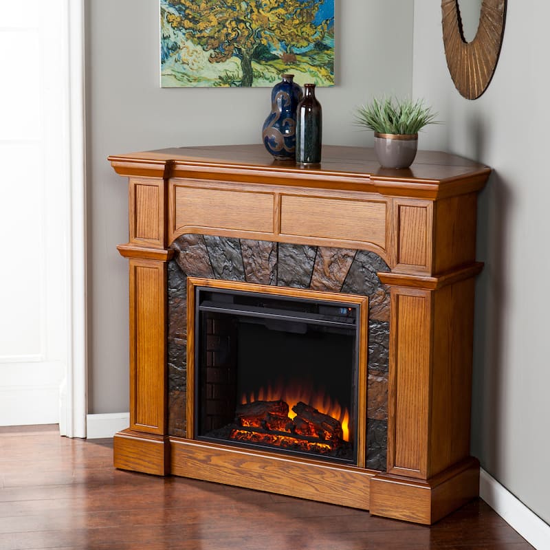 SEI Furniture August Oak Corner Electric Fireplace