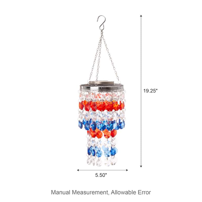 Glitzhome 19"H Solar Lighted Patriotic Wind Chime Hanging Decor