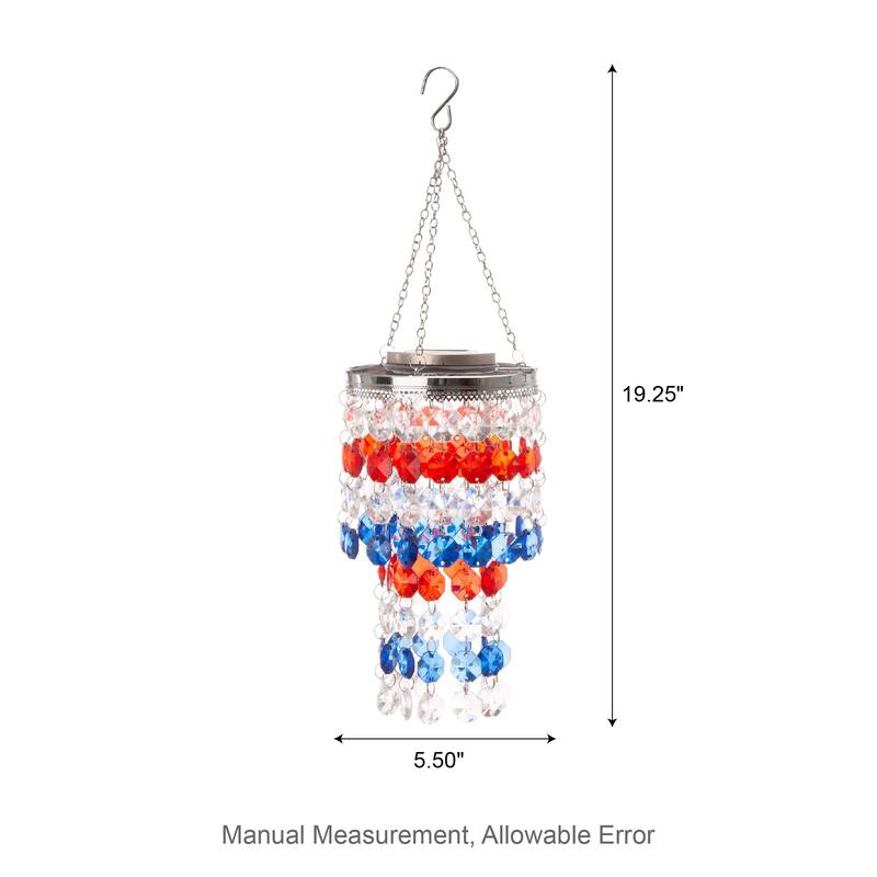 Glitzhome 19"H Solar Lighted Patriotic Wind Chime Hanging Decor