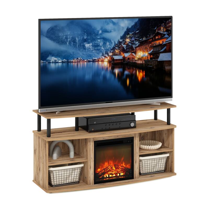 Furinno Jensen Open Shelving Storage Fireplace Entertainment Center for TV up to 55 Inch