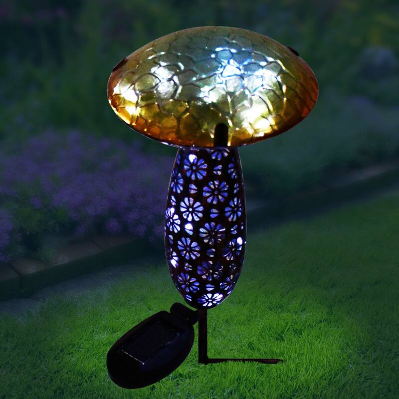 16.25" Solar Powered Mushroom Decorative Stake, LED Lights