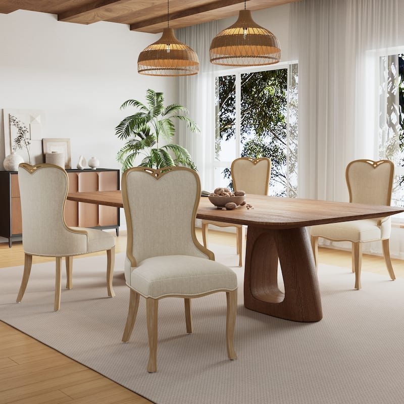 Christopher Knight Home - Evadne Rubberwood Wing Back Upholstered Dining Chair Set