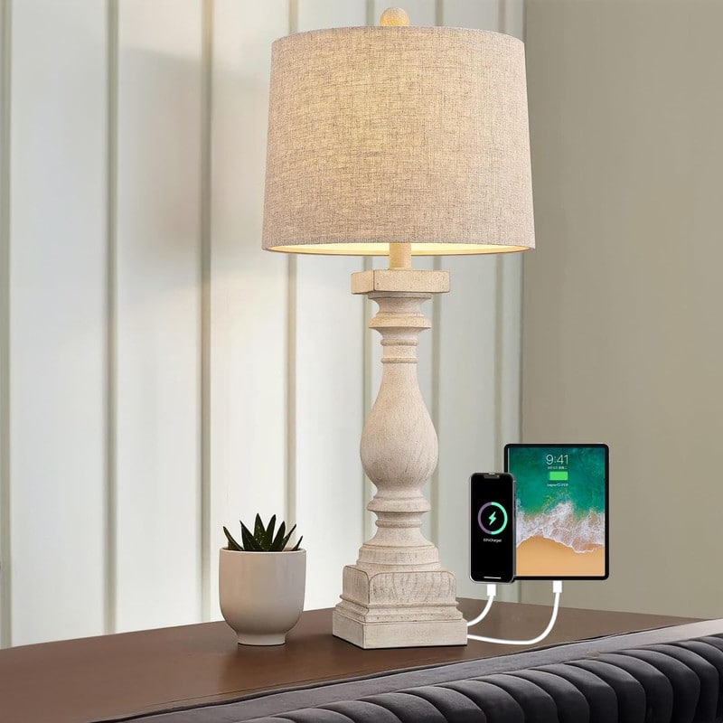 27" Farmhouse Table Lamp Set of 2 with USB A and C