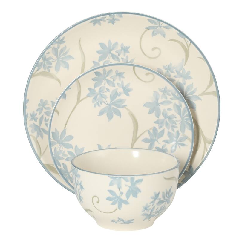 Gibson Home Admiral Hall 12-Piece Stoneware Durable Everyday Dinnerware Set- Plates & Bowls with Floral Pattern