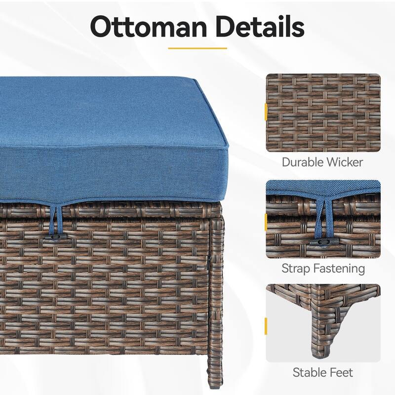 2 Pieces Patio Rattan Ottomans with cushions