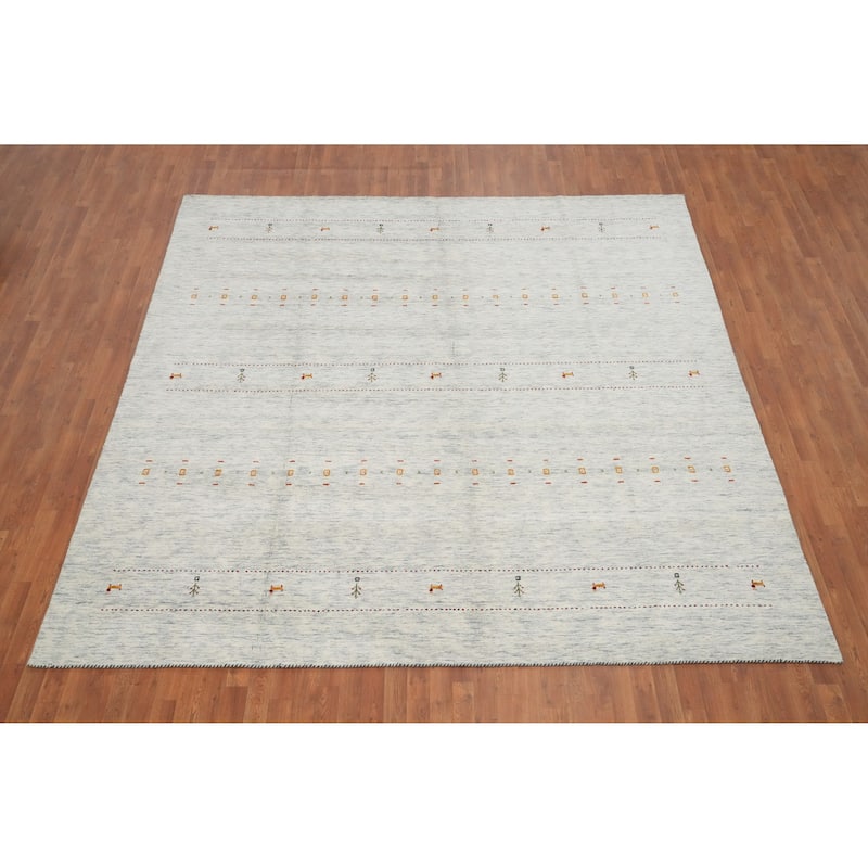 Hand Knotted Oriental 100% Wool Carpet Tribal Animal Pictorial Beige & Ivories Gabbeh Area Rug - 9' 10'' X 9' 10''