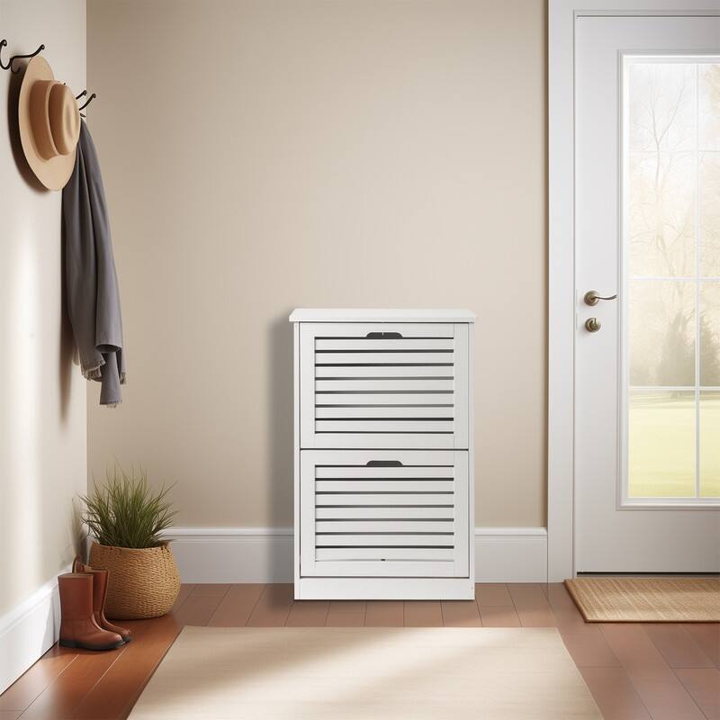 21.26" W MDF Shutter Drawers Shoe Cabinet White