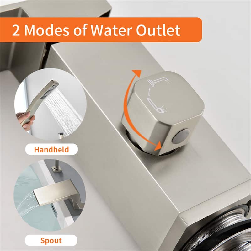 Waterfall Deck Mount Tub Faucet with Hand Shower Brass 3 Holes Modern Bathtub Filler with Valve