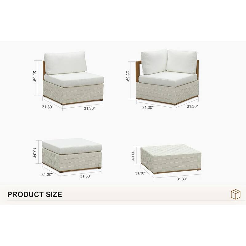 PURPLE LEAF GLFSF U-Shaped White sofa Outdoor Couch for Yard Porch Deck Patio Conversation Sets