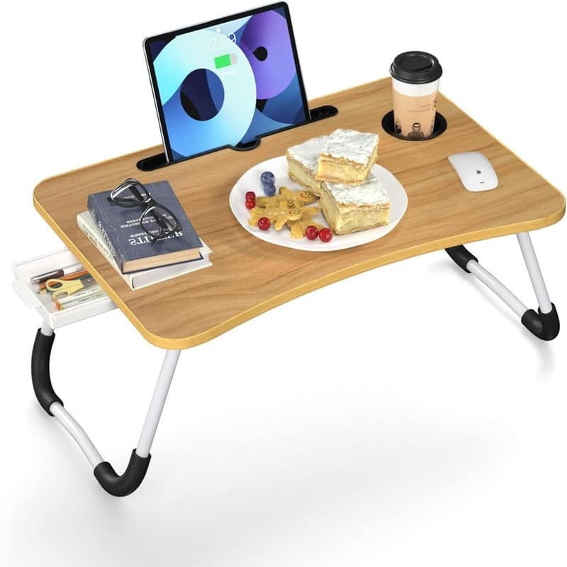 Foldable Laptop Bed Table Tray - Walnut Beige