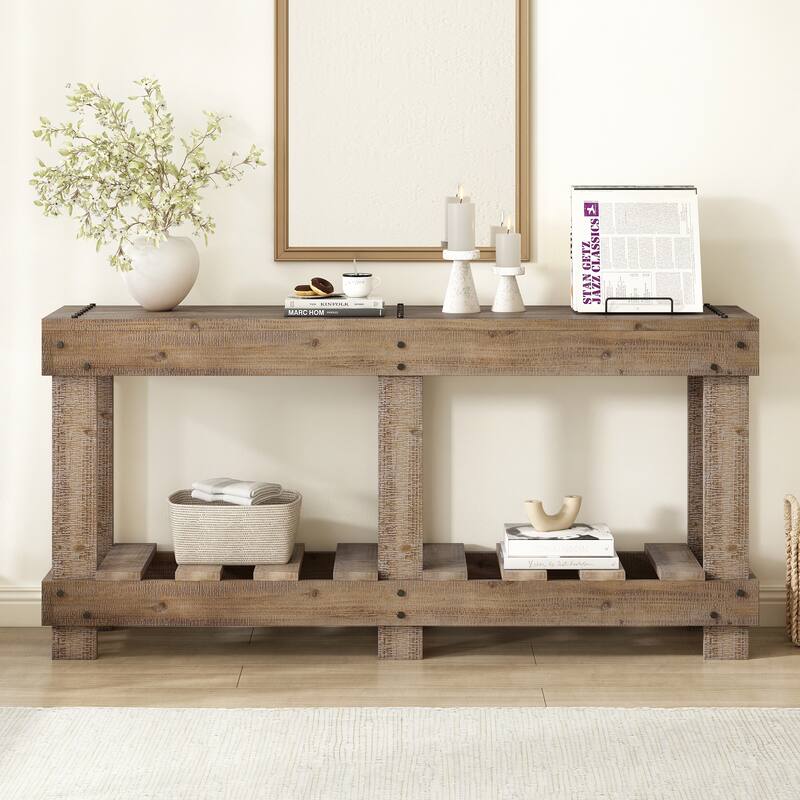 62.9-Inch Vintage Entryway Table with Natural Fir Wood