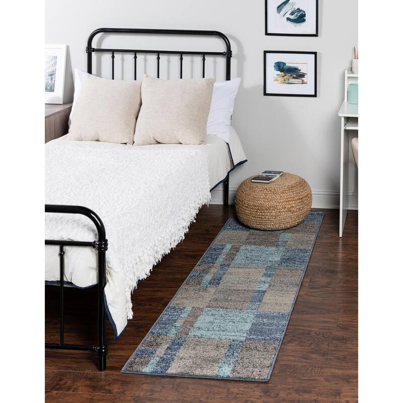 Contemporary Beallara Collection Area Rug - 2'7"x12' - Blue-Gray