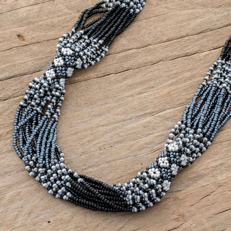NOVICA Harmonious Elegance in Black, Glass beaded strand necklace - 30*1
