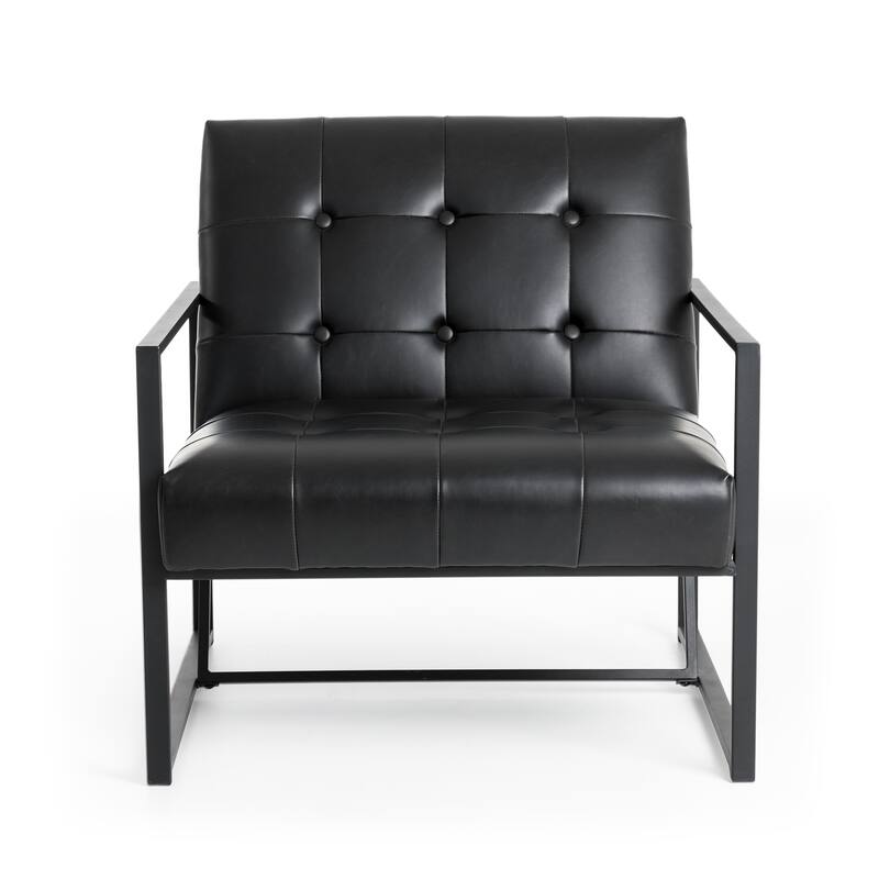 Glitzhome 29.50"W Mid-Century PU Leather Tufted Accent Chair - 29.5"W x 30.5"H x 29.25"D
