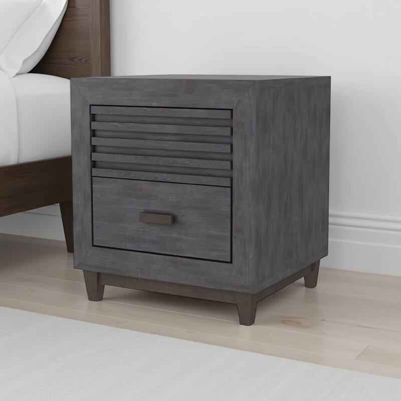 Biom Nightstand, 2 Drawers, Charcoal Brown Solid Hardwood, 24 Inch