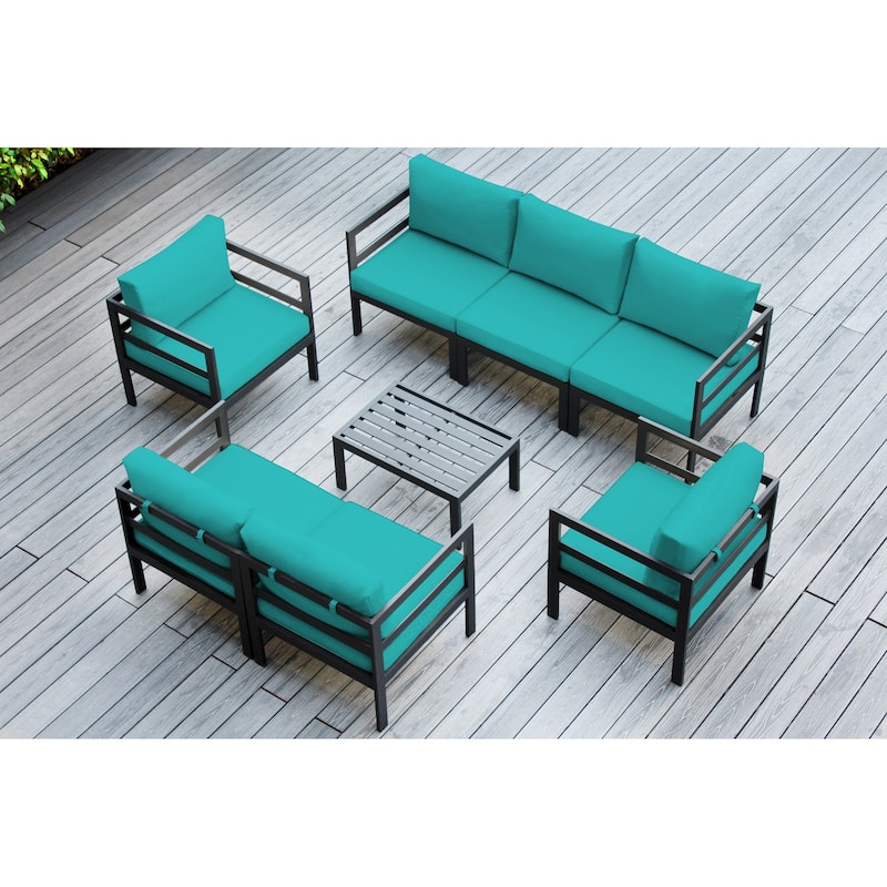 Ohana Outdoor 8-pc. Cushioned Aluminum Sectional - No Assembly - Supercrylic Turquoise