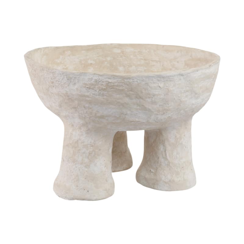 Decorative Textured Bowl with Tripod Pedestal Base - 16", White