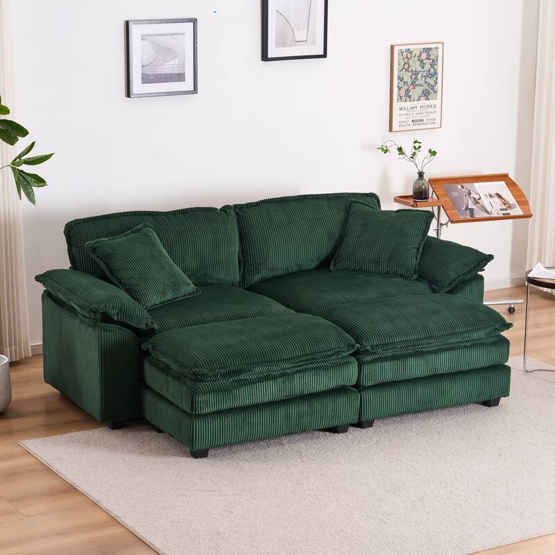 Corduroy Sleeper Sectional Sofa, Loveseat & Ottomans Chaise Lounge Set