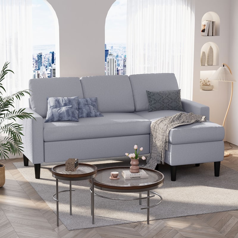 Futzca 74" Convertible Sectional Sofa Couch, Small L-Shaped Sofa - Light Grey