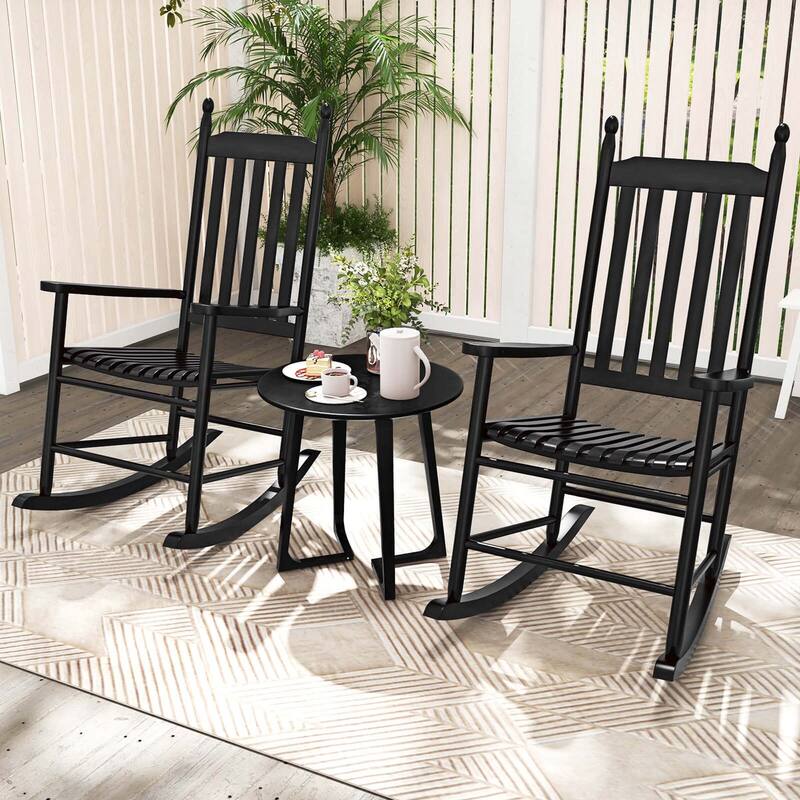 Costway Outdoor Wooden Rocking Chair with Solid Rocking Base Slatted - See Details