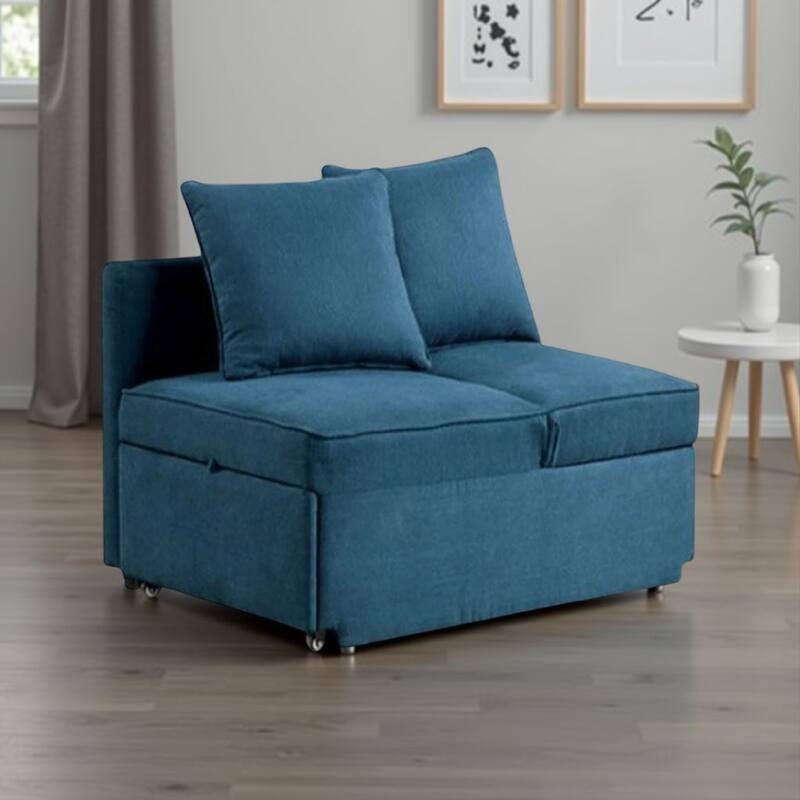 Bernie Modular Convertible Chair Futon, Teal Blue Fabric, Seat w Storage, 2 Pillows