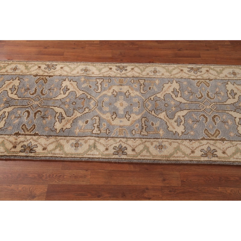 Gray Oushak Oriental Runner Rug Hand-Knotted Wool Carpet - 2'8" x 8'4"