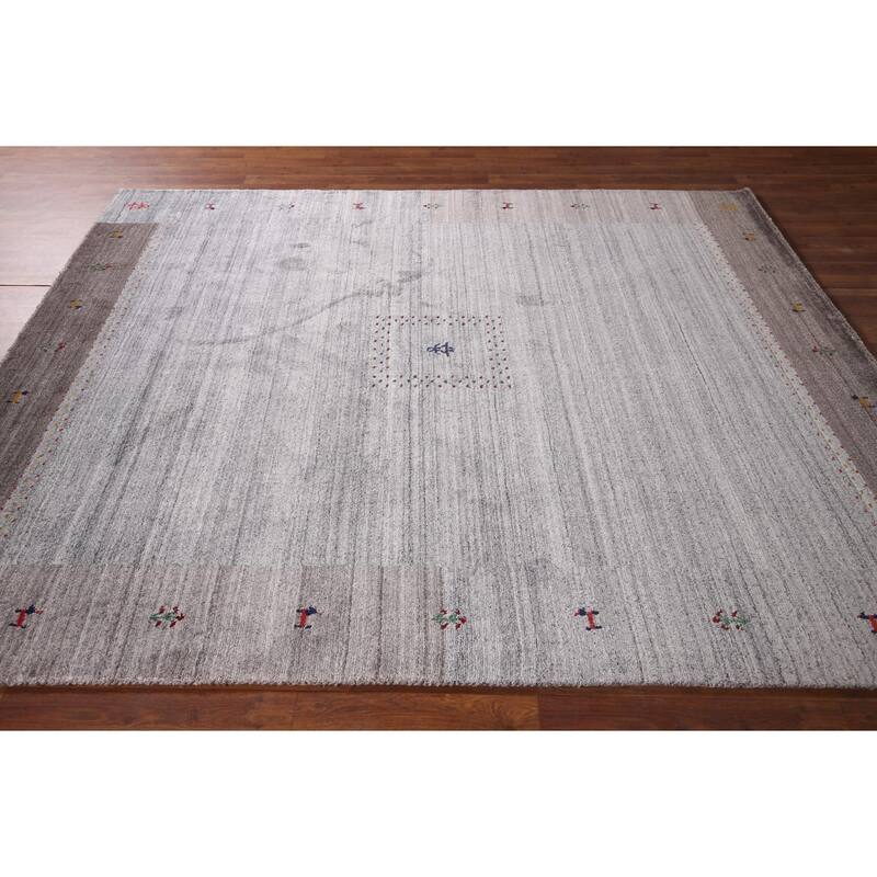 Striped Tribal Gabbeh Indian Area Rug Handmade Wool Carpet - 6'8"x 8'1"