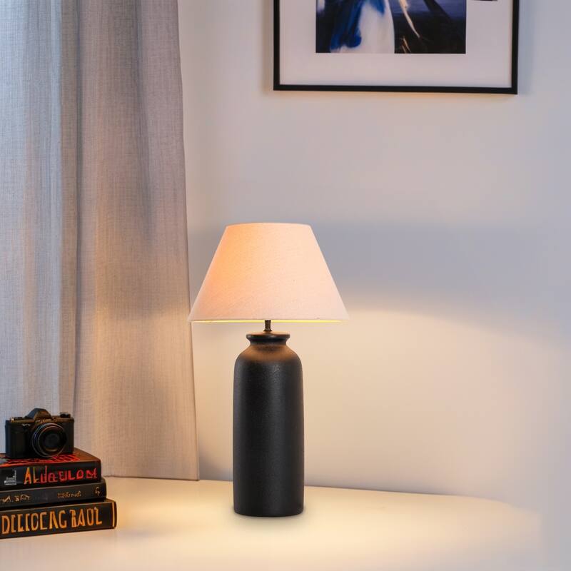 28 in. Nordic Ceramic Table Lamp with Sandblasting and Linen Shade for Living Room, Bedroom, Dining Room