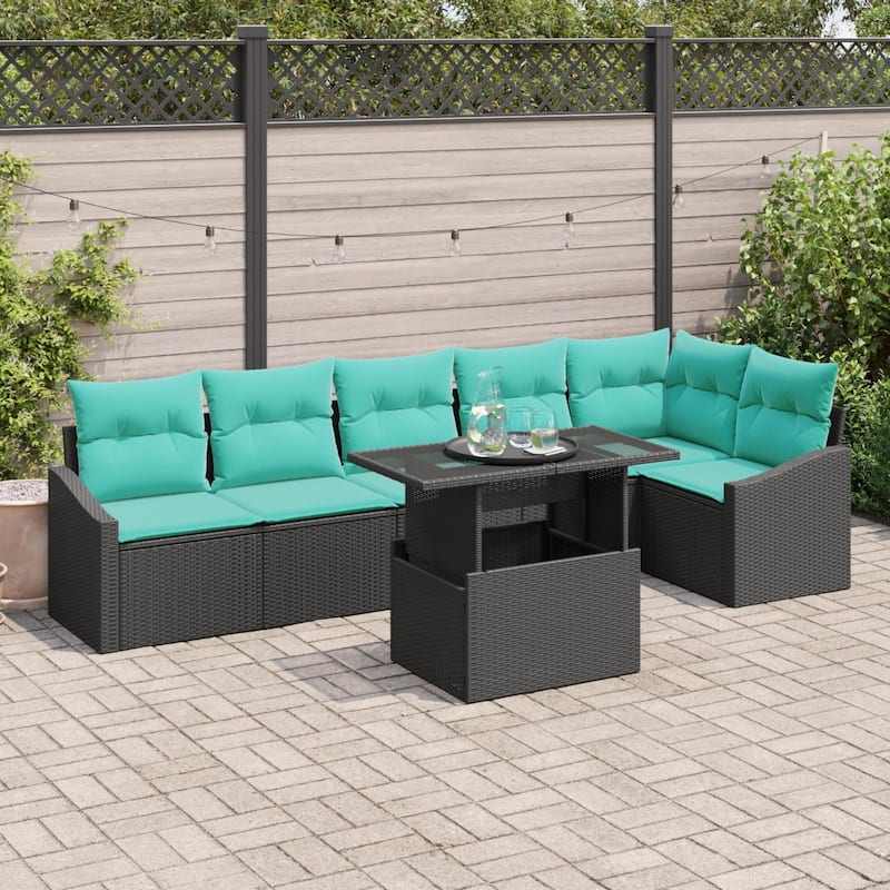 vidaXL 7 Piece Garden Sofa Set with Cushions - 113.6×48.6×27.2 - Black