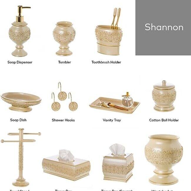 Creative Scents Shannon Beige with Gold Decorative Shower Curtain Hooks - Set of 12