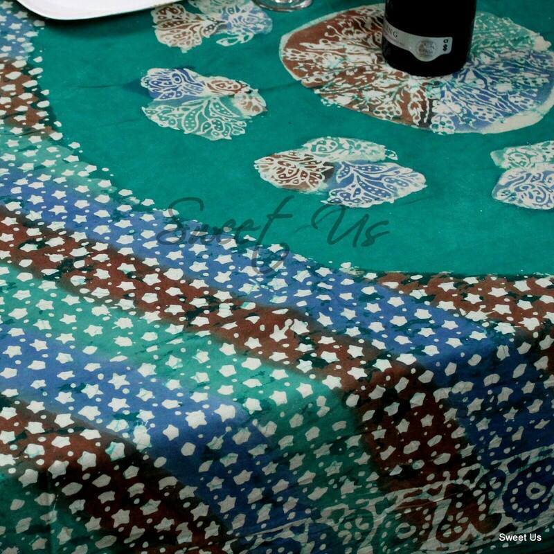 Cotton Batik Print Floral Tablecloth Rectangle - 58 x 90 in