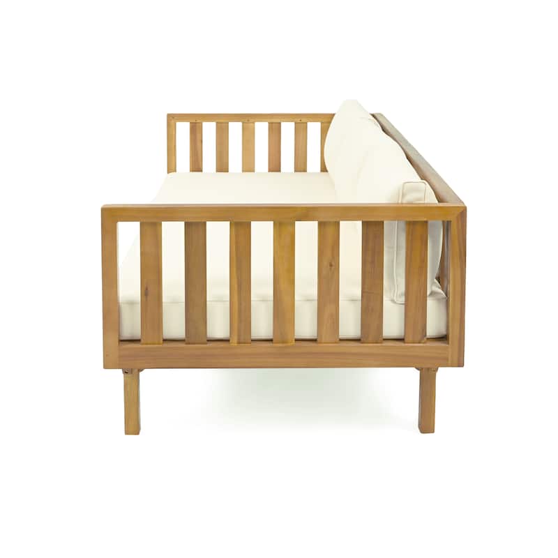 Roomfitters 3 Seater Wooden Patio Sofa with Weather-Resistant Cushions, Modern Outdoor Daybed, Sturdy Patio Seating