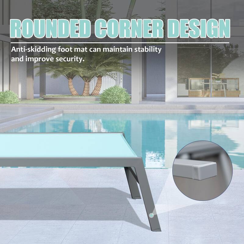 Patio Chaise Lounge Set Of 3, Aluminum Pool Lounge Chairs With Side Table, Outdoor Adjustable Recliner All Weather