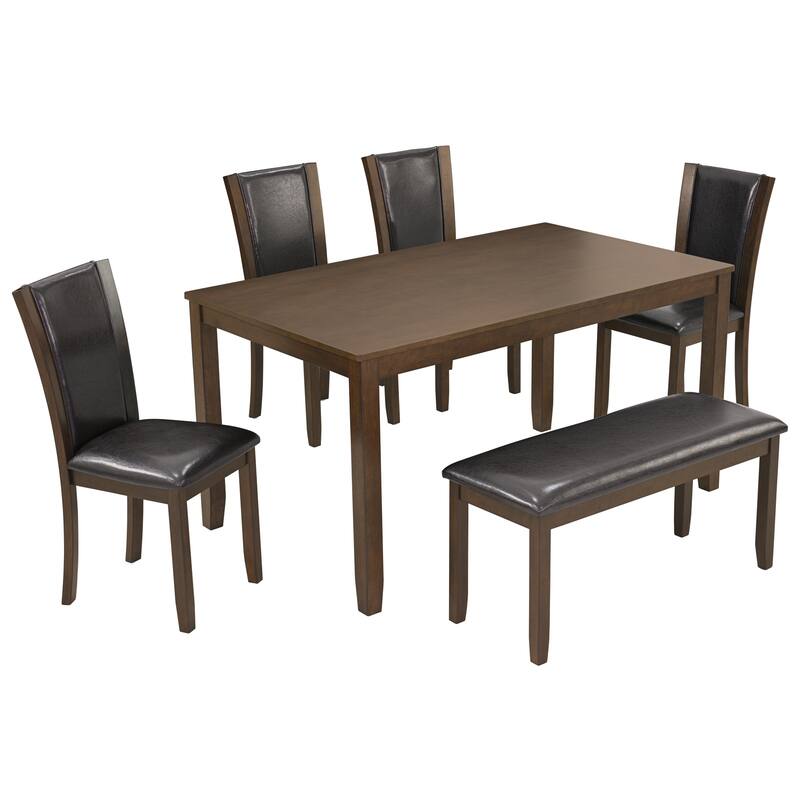 6-Piece Dining Table Set with Bench and Chairs, Wooden dining table set for 6 people