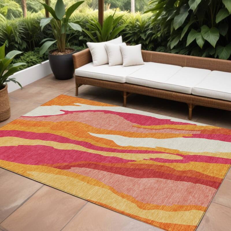 HomeRoots Abstract Transitional Rectangle Outdoor Rug - 9' X 12'