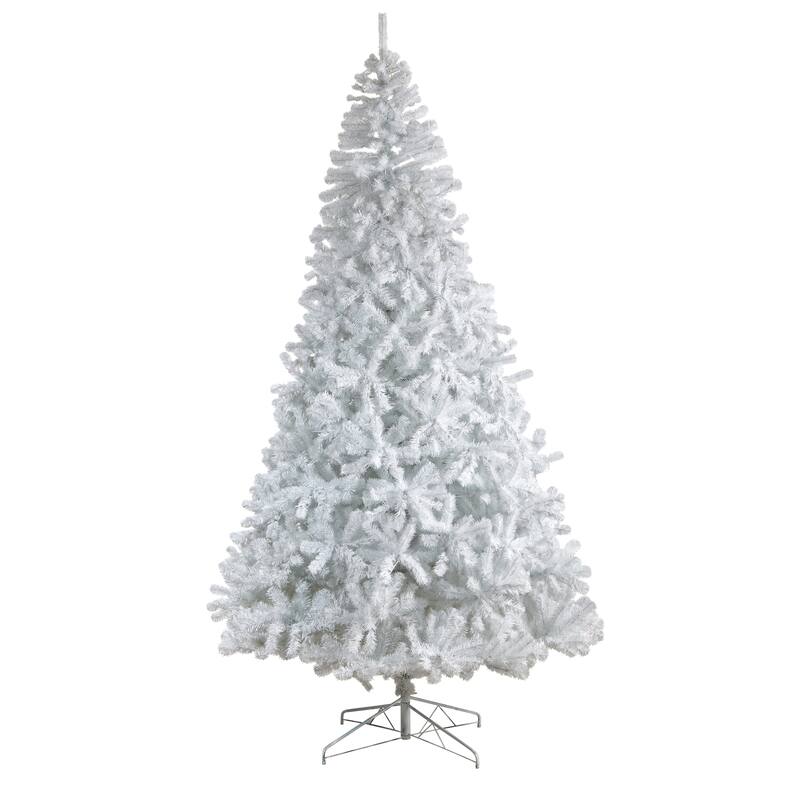 10' Pre-Lit White Artificial Christmas Tree, LED Lights - over-10-feet