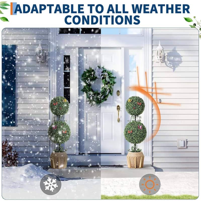 2 Pack 3 FT Artificial Double Ball Topiary Trees Plants - 3ft