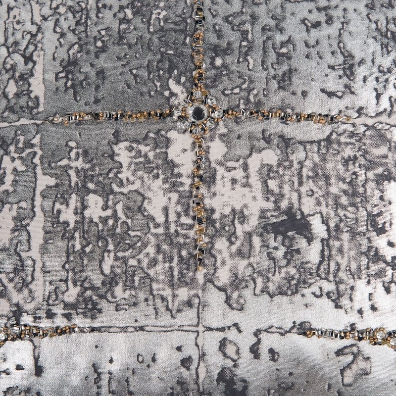 Rizzy Home Silver, Gold and Charcoal Hand-beaded Abstract Throw Pillow