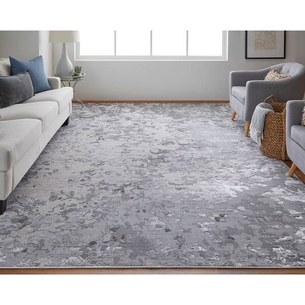 Abstract Watercolor Silver/Ivory Transitional Glam Area Rug Bed Bath