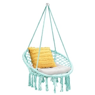 Hanging Macrame Hammock Chair with Handwoven Cotton Backrest