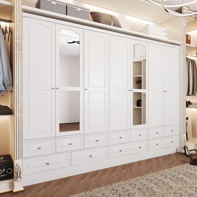 White Haven Mirrored Closet Duo Bedroom Storage Closet Cabinet Armoire